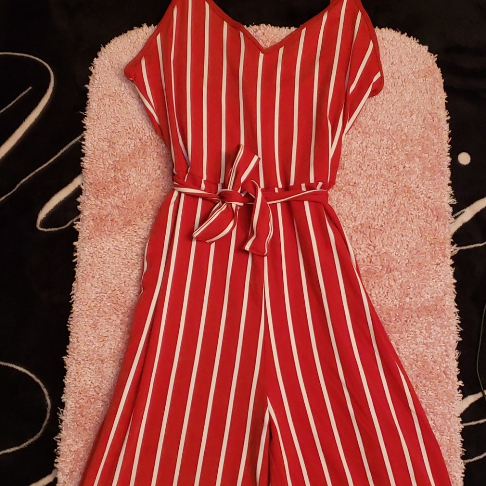 Red and white jumpsuit